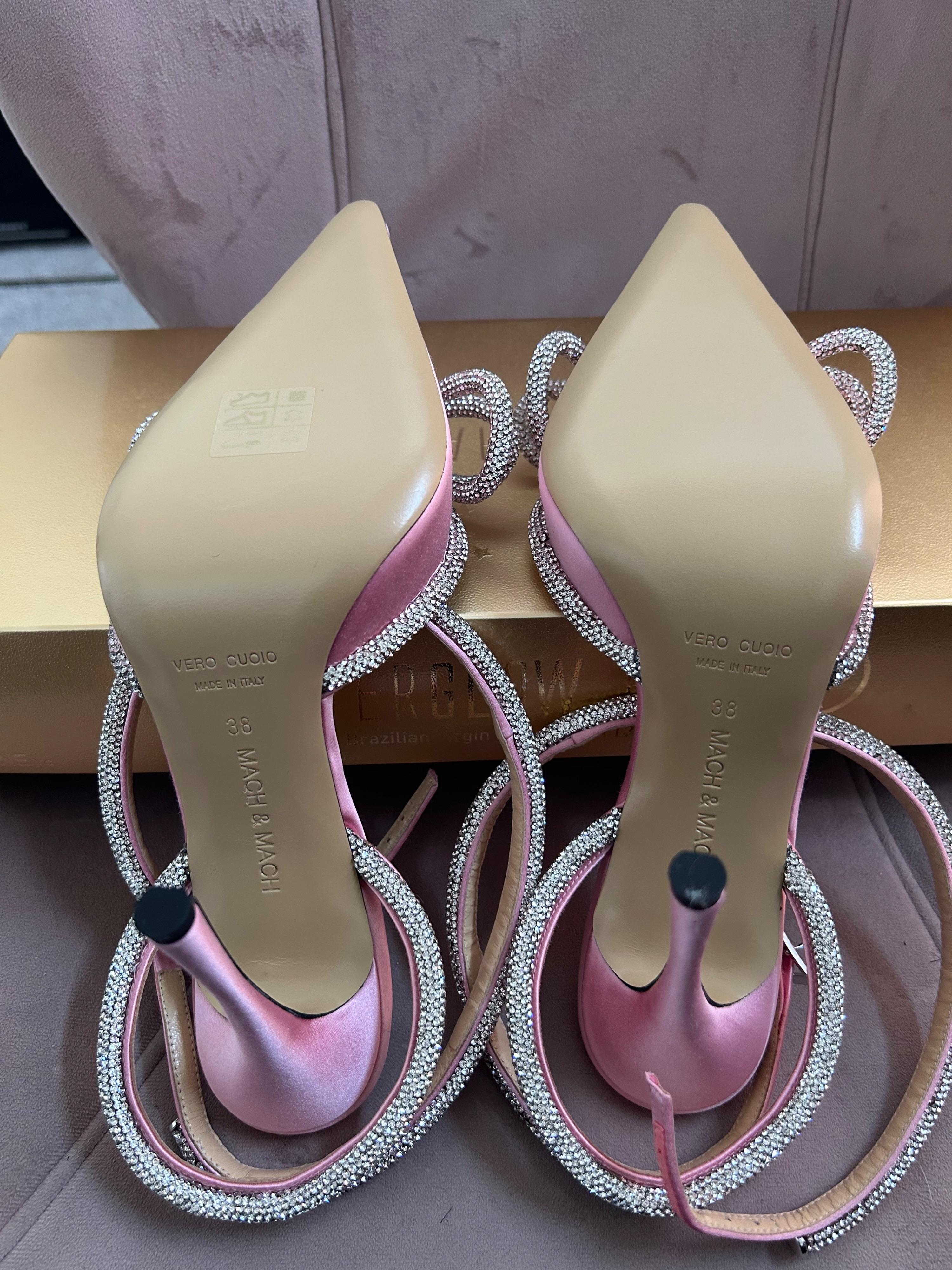 Double Bow Crystal Embellished Pink Satin Pumps