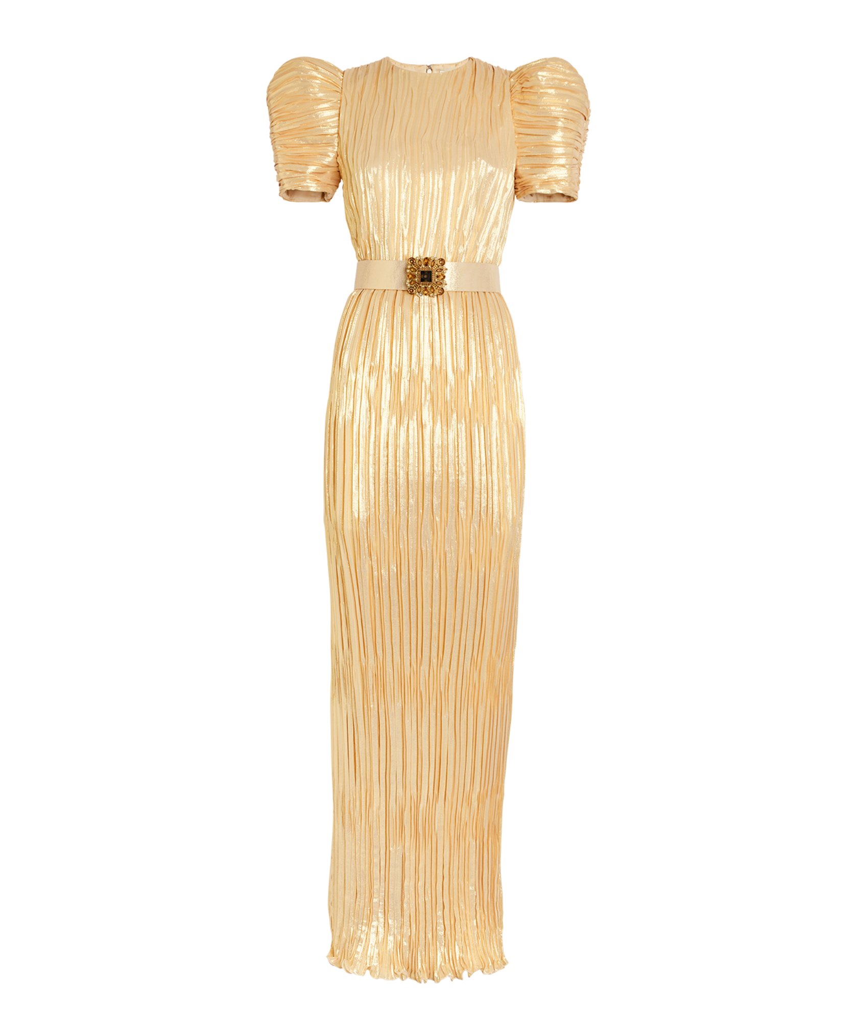 Andrew Gn  Silk-Blend Puff-Sleeve Belted Gown
