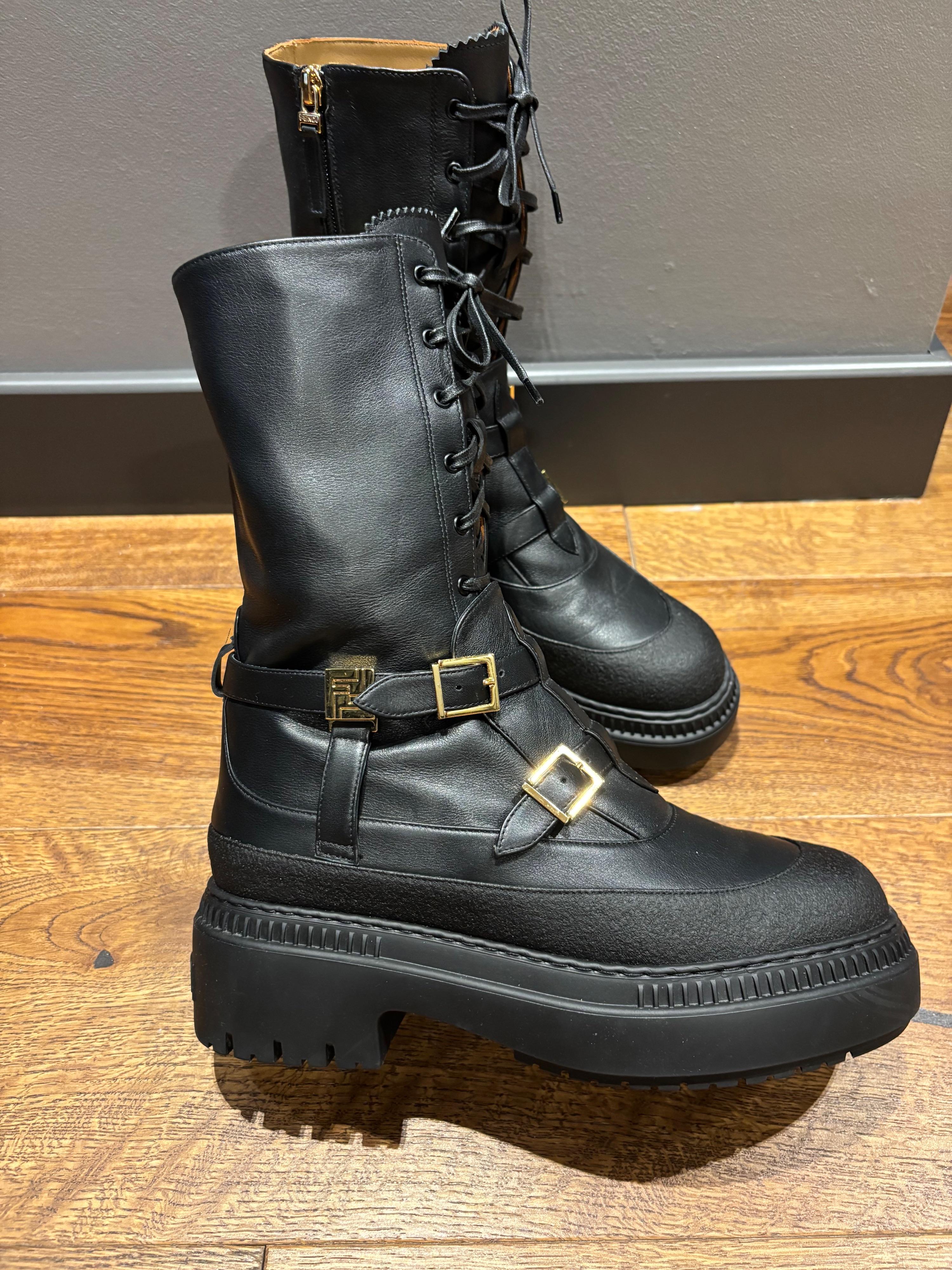 Fendi Black Delfina Combat Boots