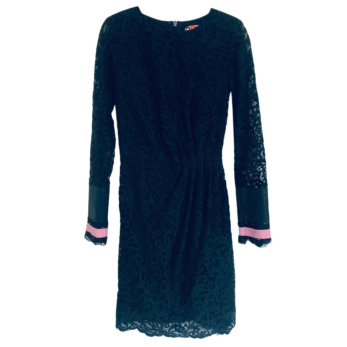 MSGM Black Lace Long-Sleeve Dress