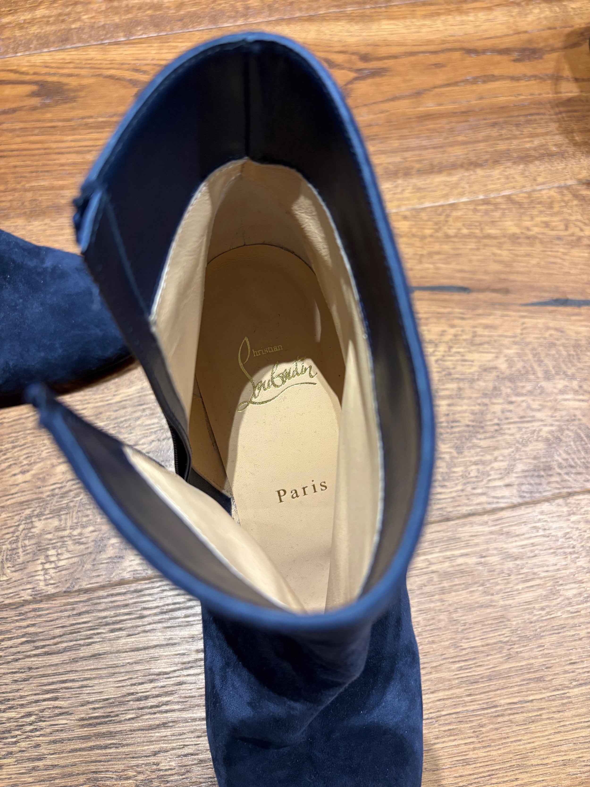 Louboutin Blue Suede Ankle Boots