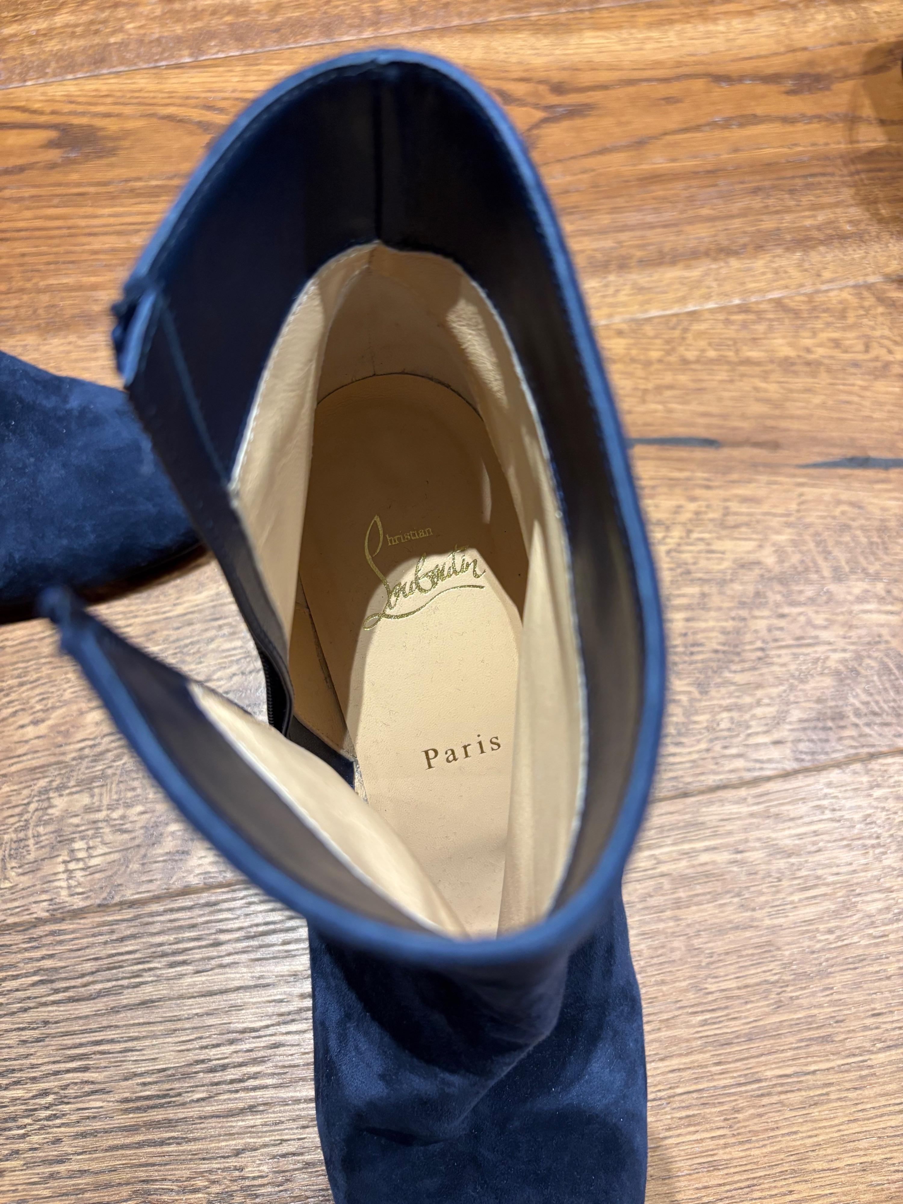 Louboutin Blue Suede Ankle Boots