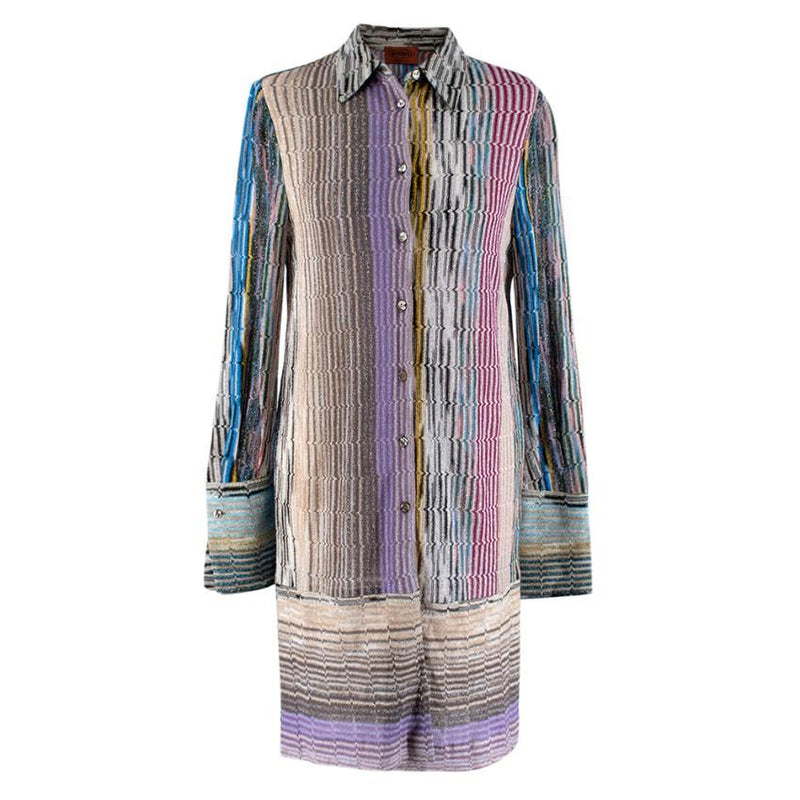 Missoni metallic knit button down shirt dress