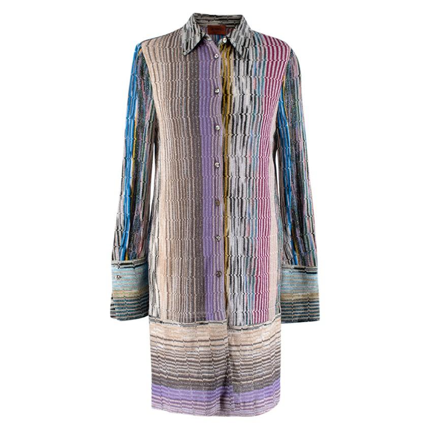 Missoni metallic knit button down shirt dress