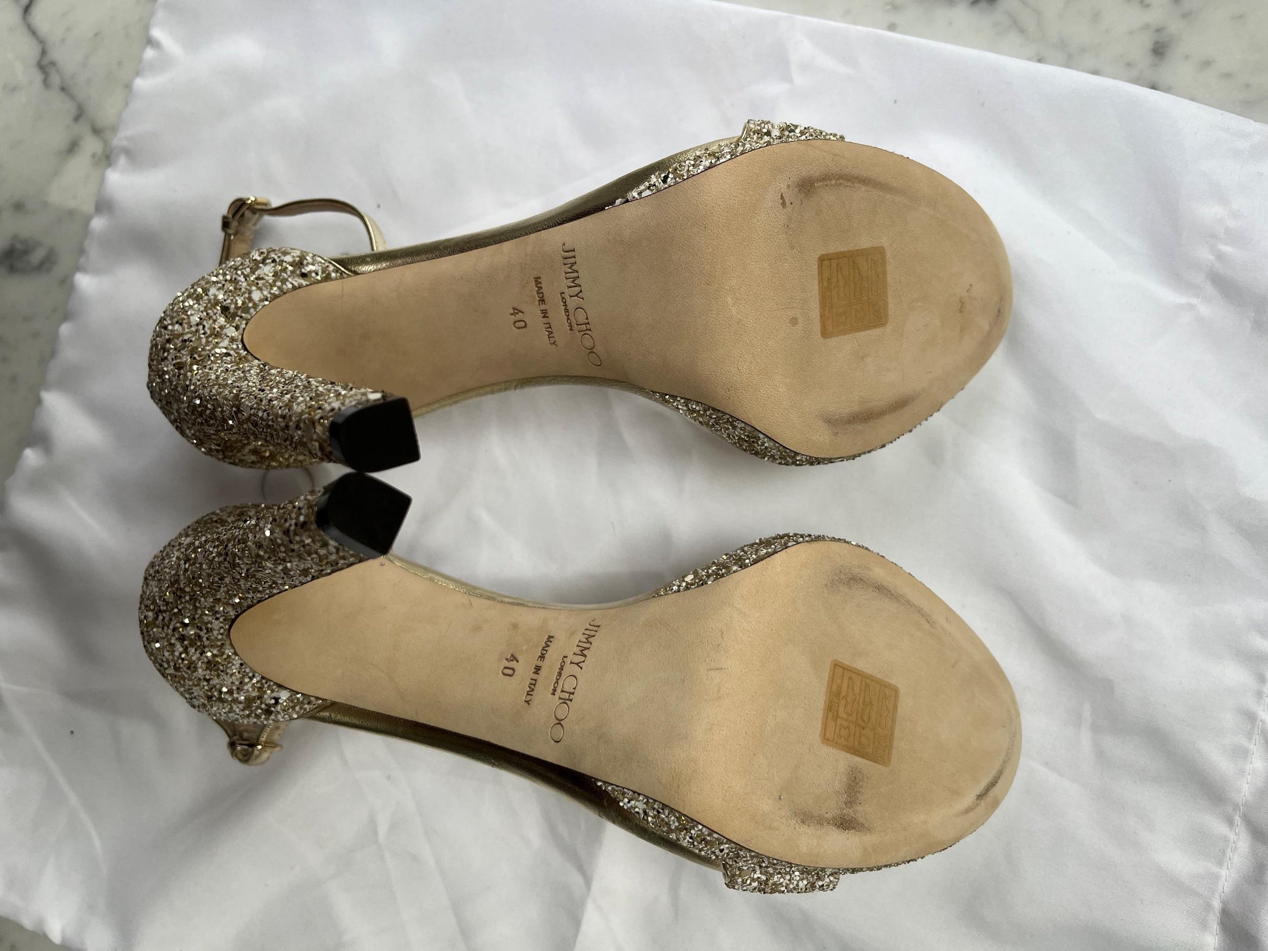 Jimmy Choo Gold Glitter Sandals