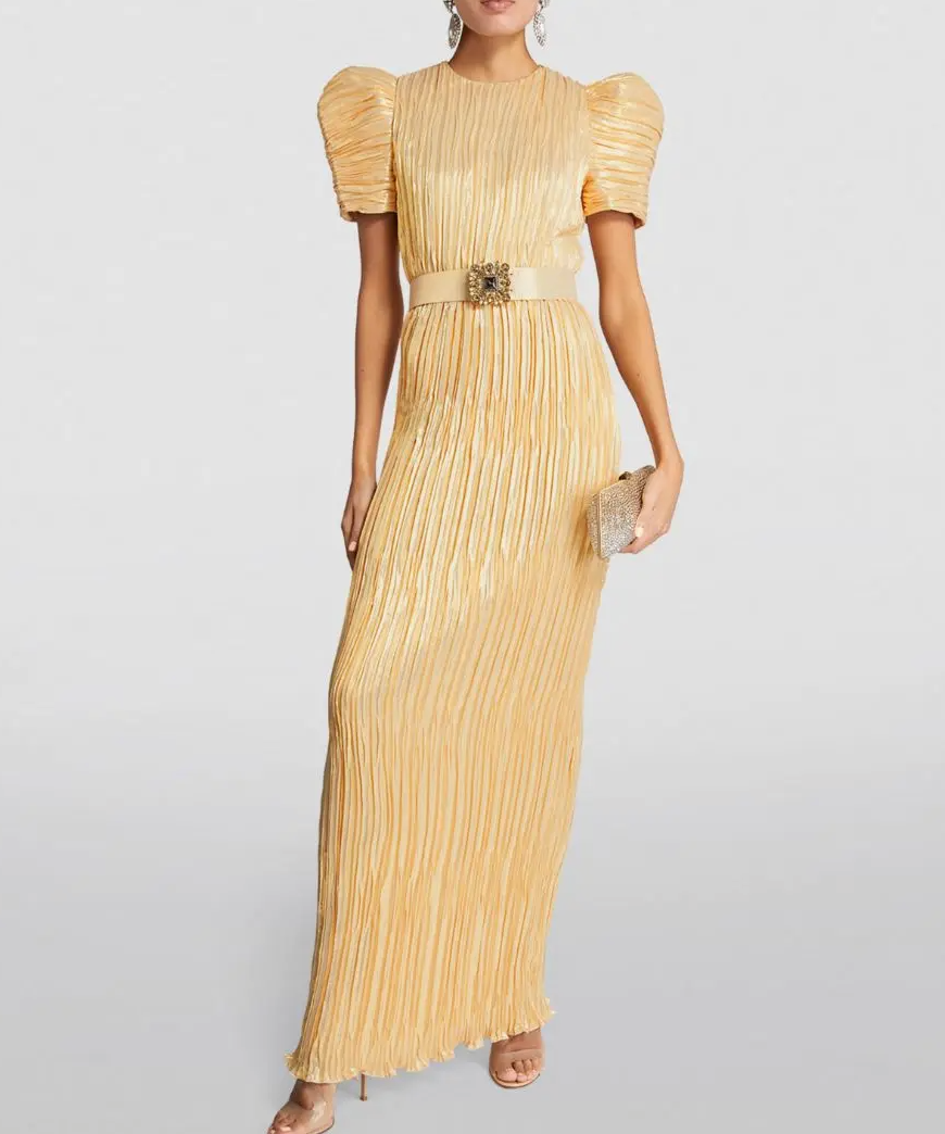 Andrew Gn  Silk-Blend Puff-Sleeve Belted Gown