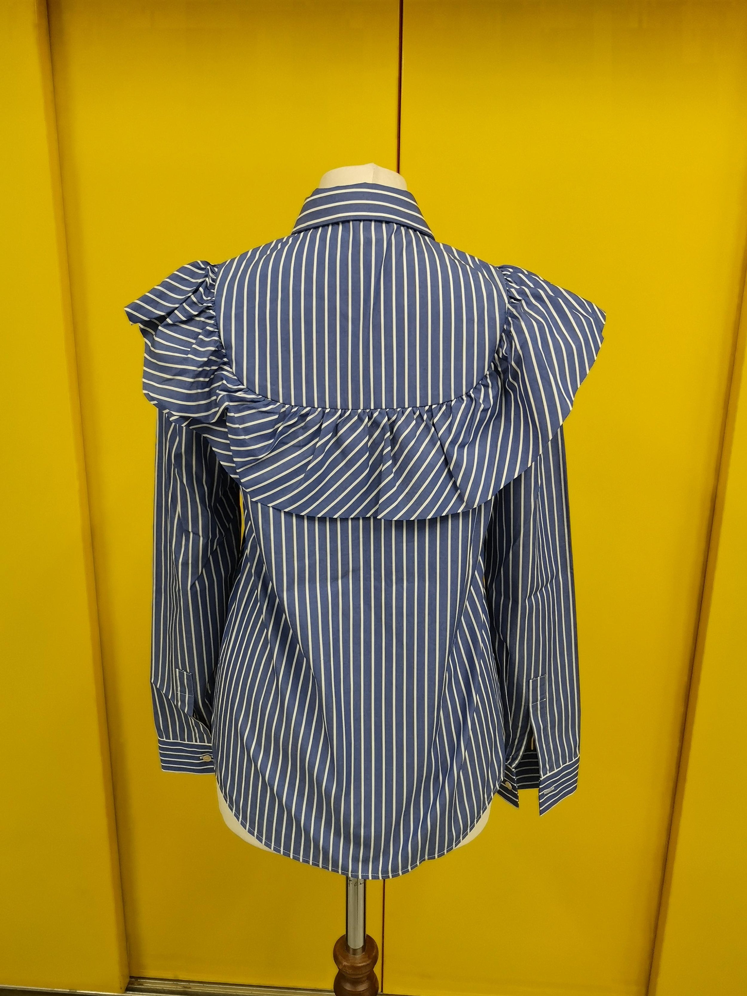 REDValentino Striped Cotton Ruffle Shirt