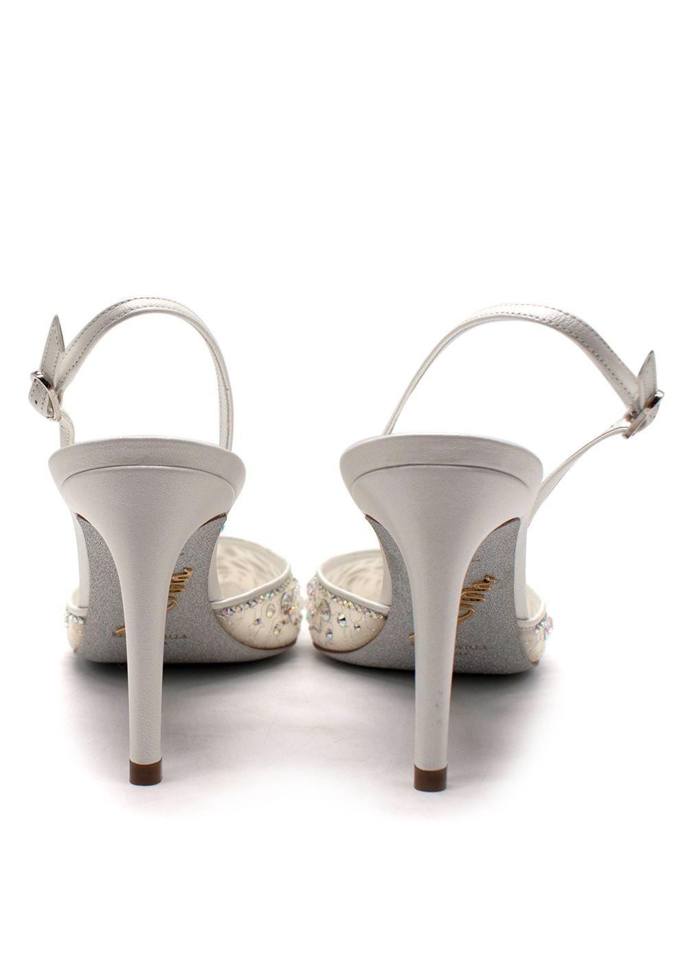 Rene Caovilla White Embellished Cinderella 75 Slingbacks