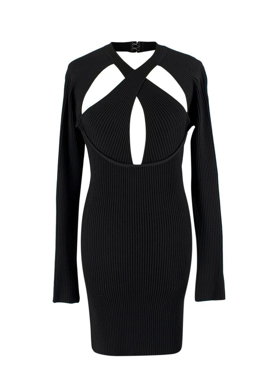 David Koma Black Ribbed Cut Out Mini Dress