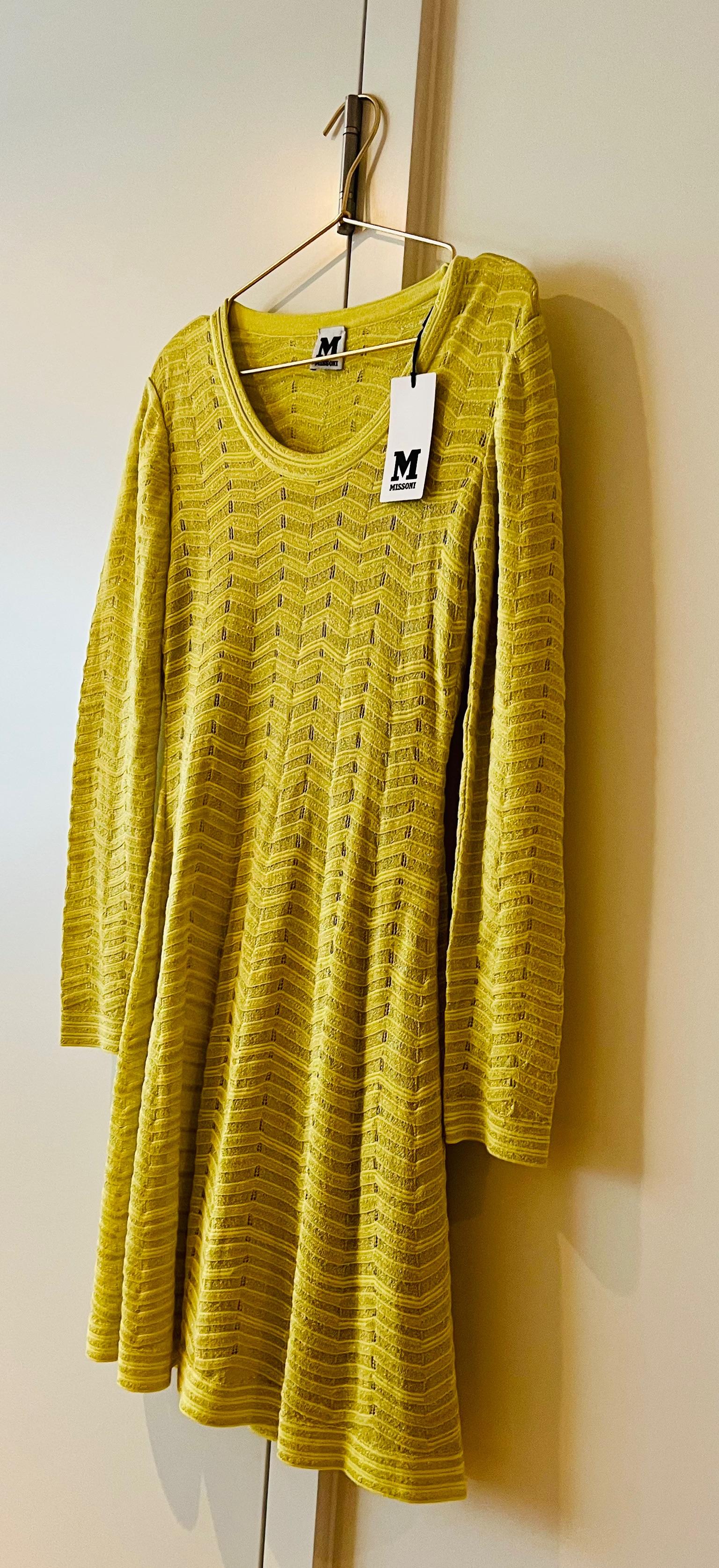 Metallic Yellow Knitted Long Sleeved Dress