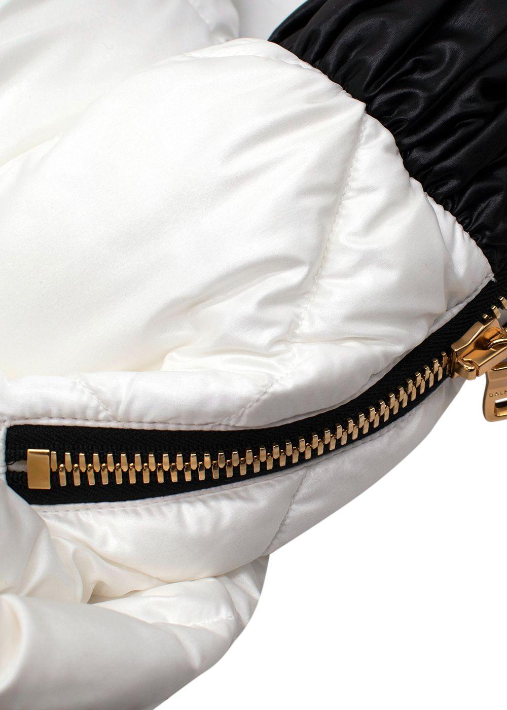 Balmain Black and White Belted Puffer Jacket