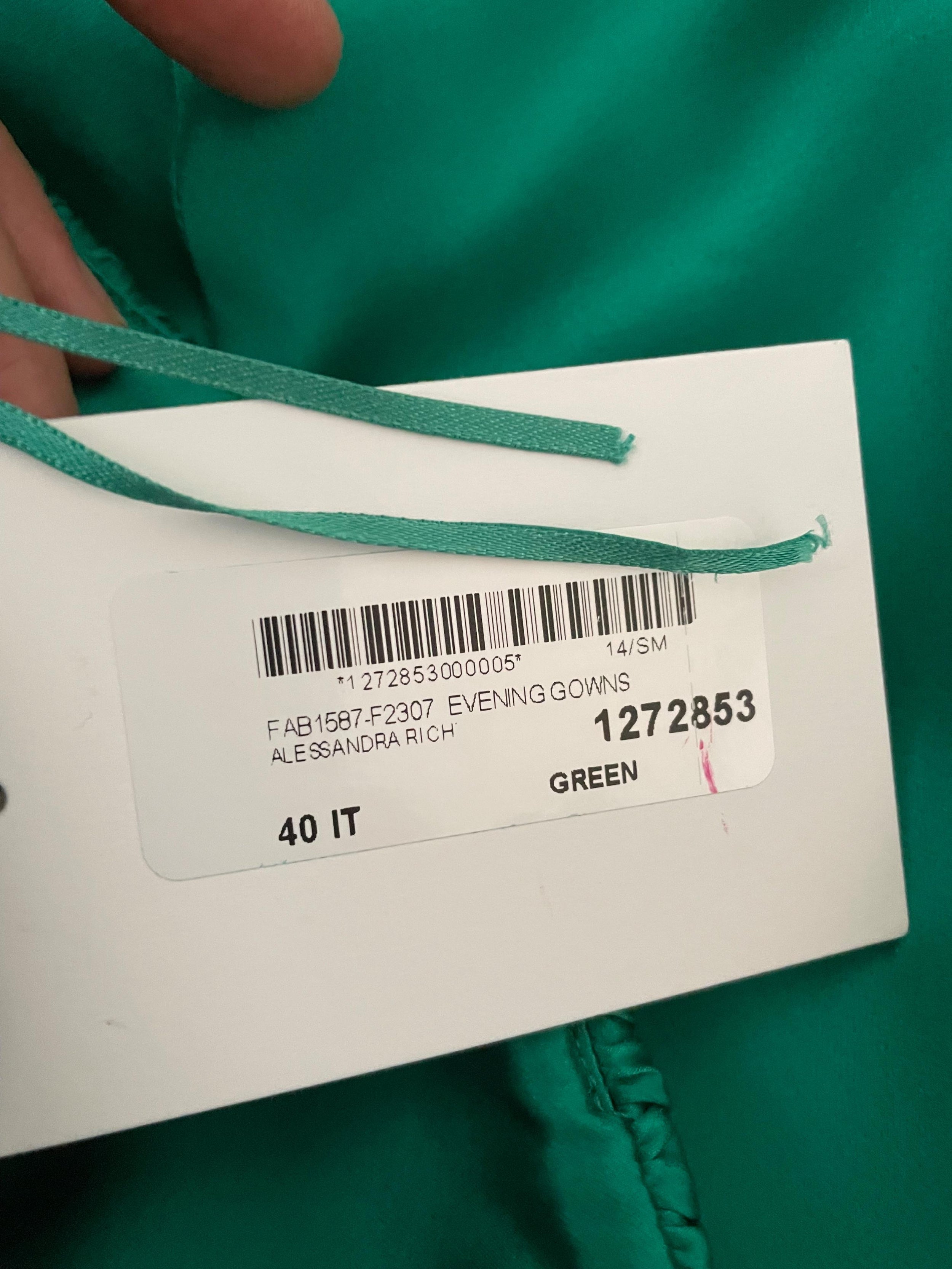 Alessandra Rich Green Ruched Strapless Silk Charmeuse Gown