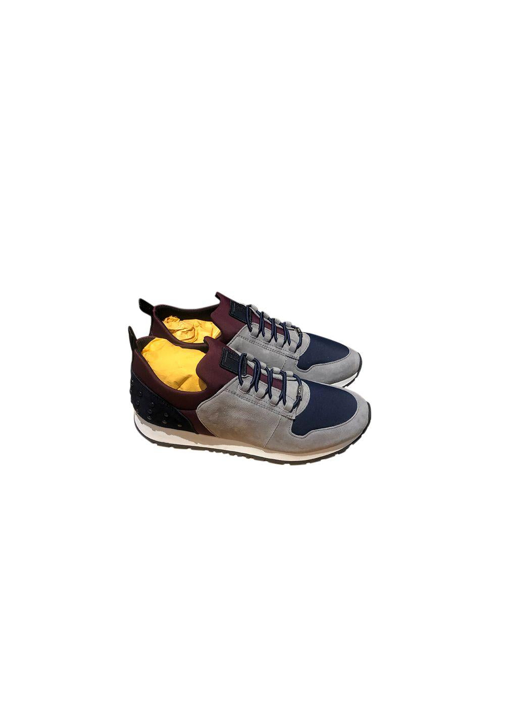 Grey suede & burgundy jersey trainers