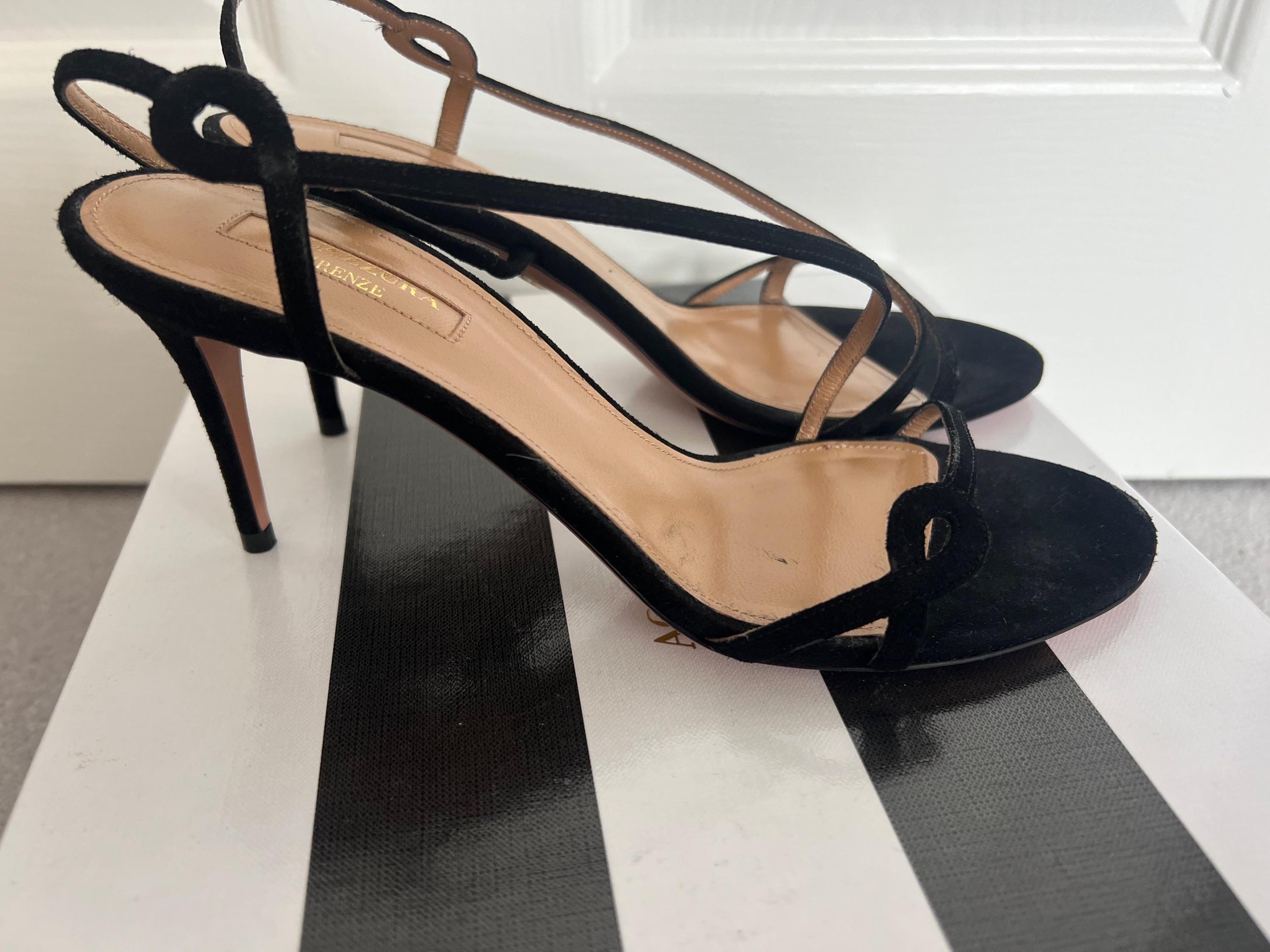 Aquazurra Black Serpentine Sandals
