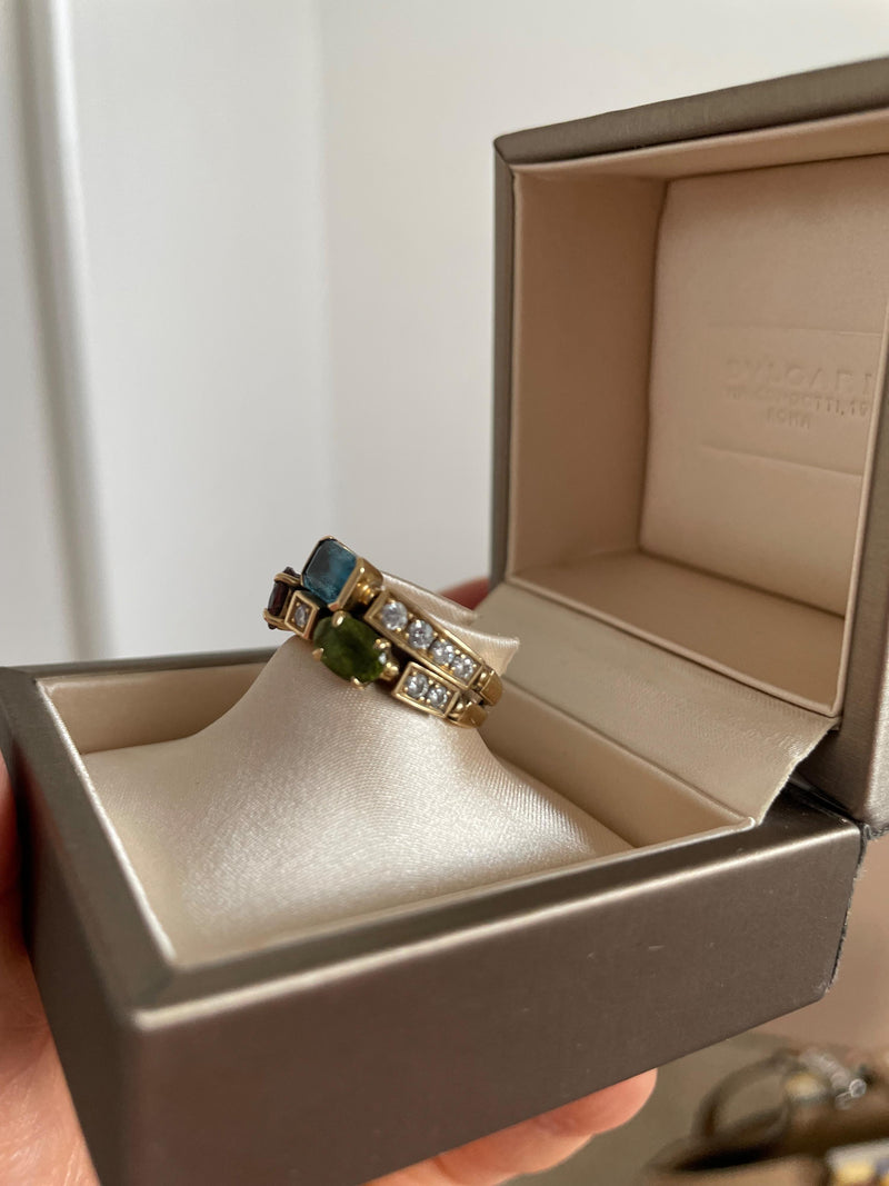Bvlgari 18K Yellow Gold Allegra 2 Band Multi Gem Ring