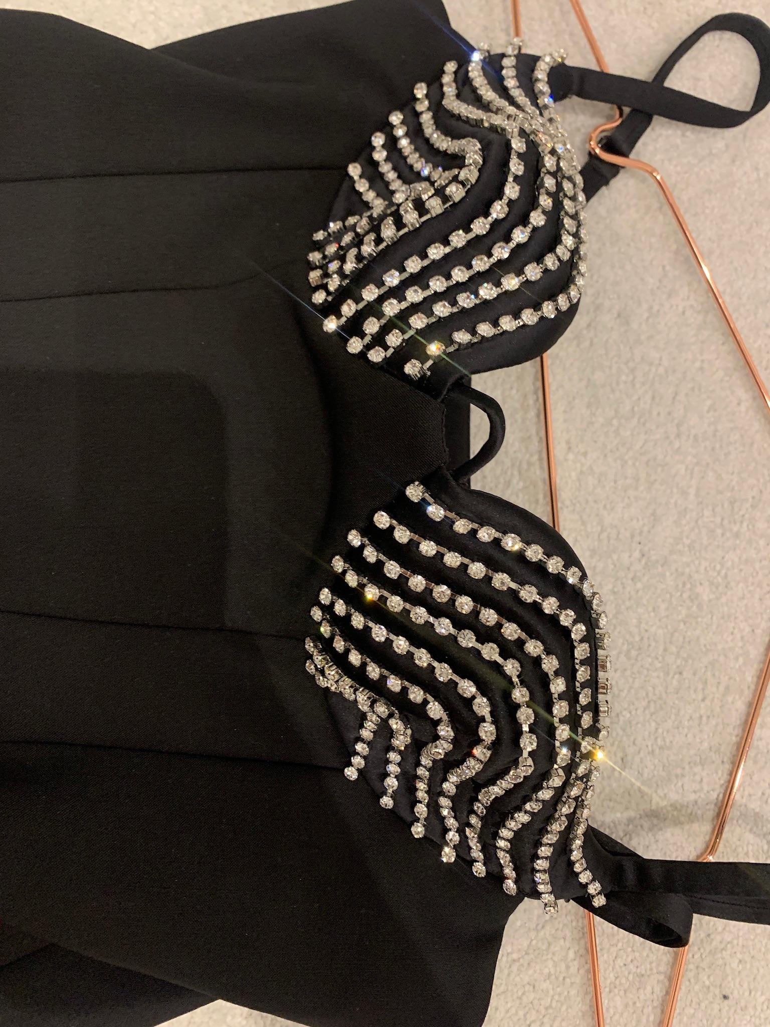 Crystal Cup Black Mini Dress