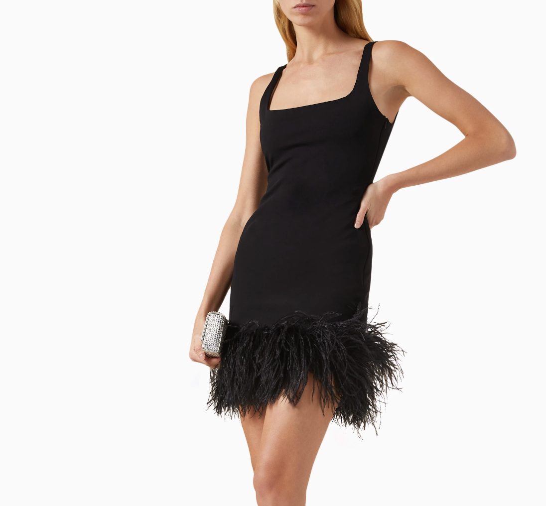 16Arlington  Marabou Feather-Trim Mini Dress