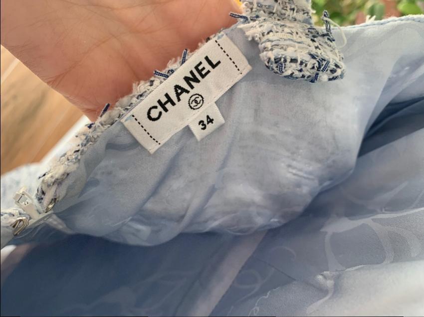 Chanel blue tweed mini dress