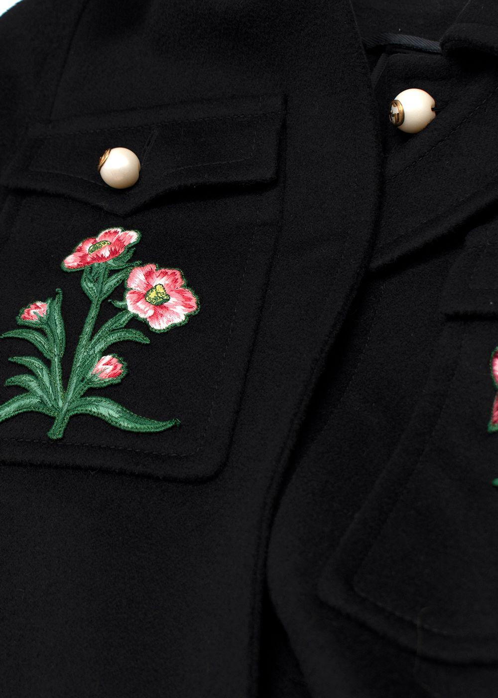Gucci Black Cape with Floral Embroidery