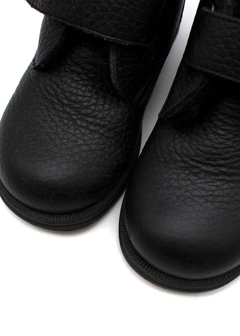 Black leather velcro strap boots