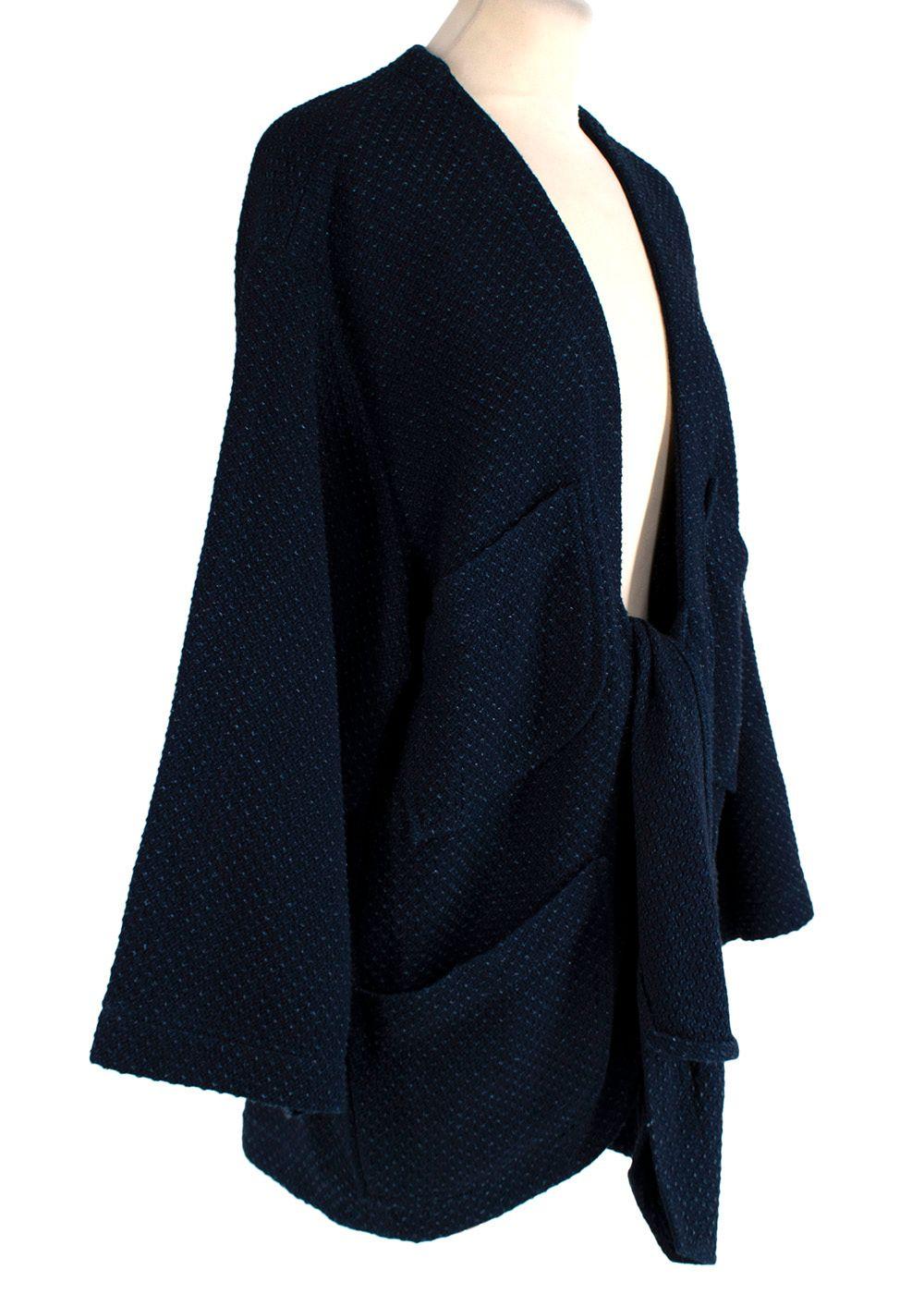 Chanel Navy Cotton Tie Front Cardigan