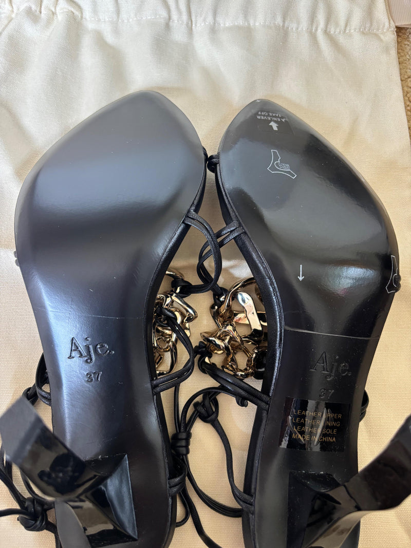 Chain Embellished Black Sandals