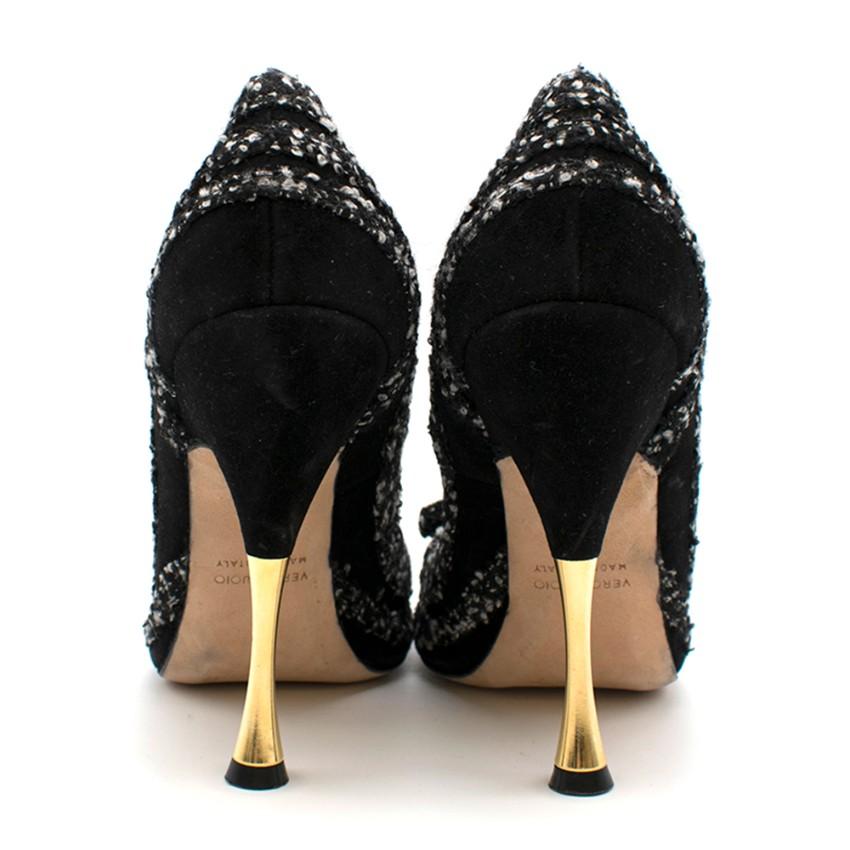 Oscar De La Renta Tweed Peep Toe Pin Heel Pumps