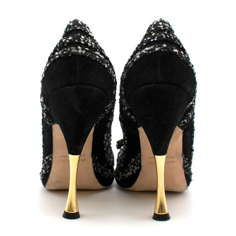 Oscar De La Renta Tweed Peep Toe Pin Heel Pumps