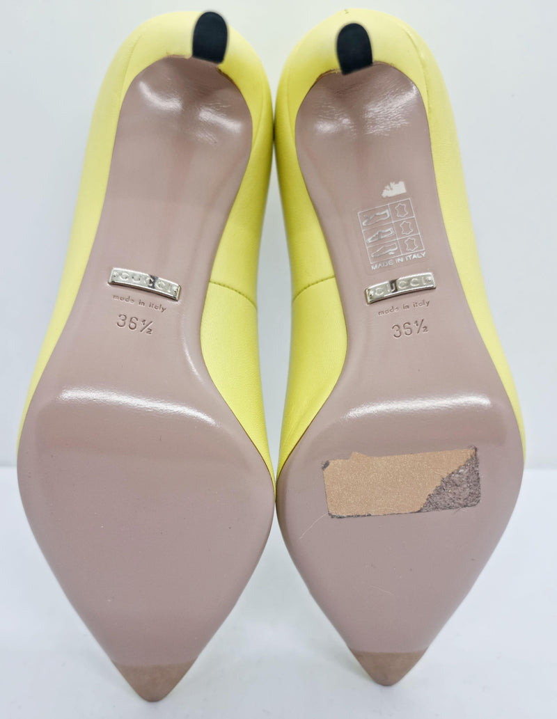 Gucci Yellow Studded Leather Malaga Pointed Toe Pumps