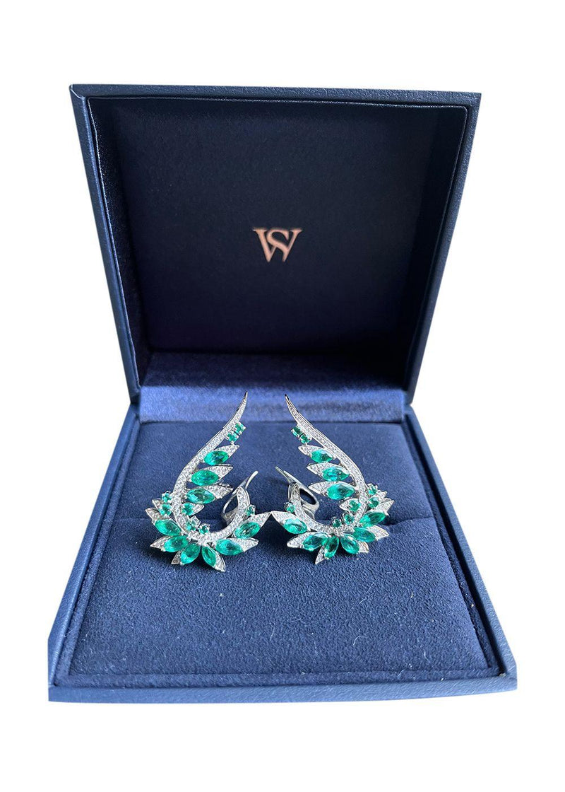 Stephen Webster Emerald and Diamond Plumage Earrings