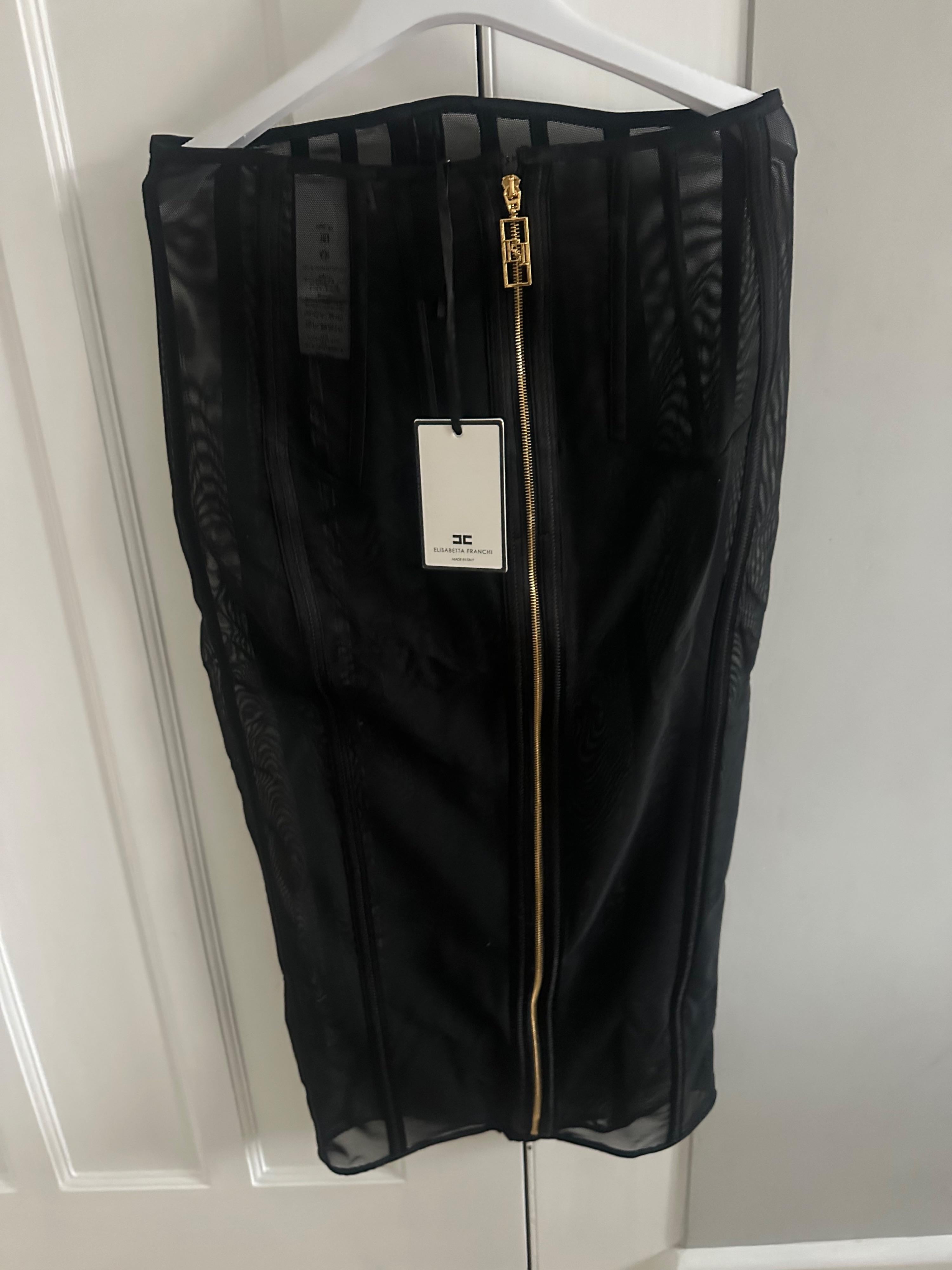Elizabetta Franchi Corseted Tulle  Midi Skirt