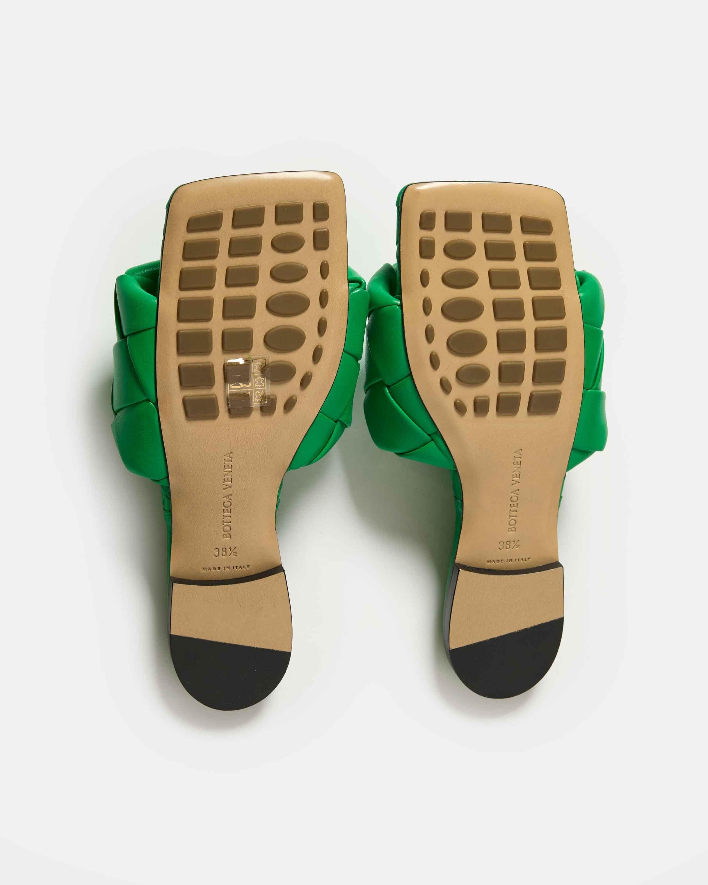 Bottega Veneta Green Leather Slides