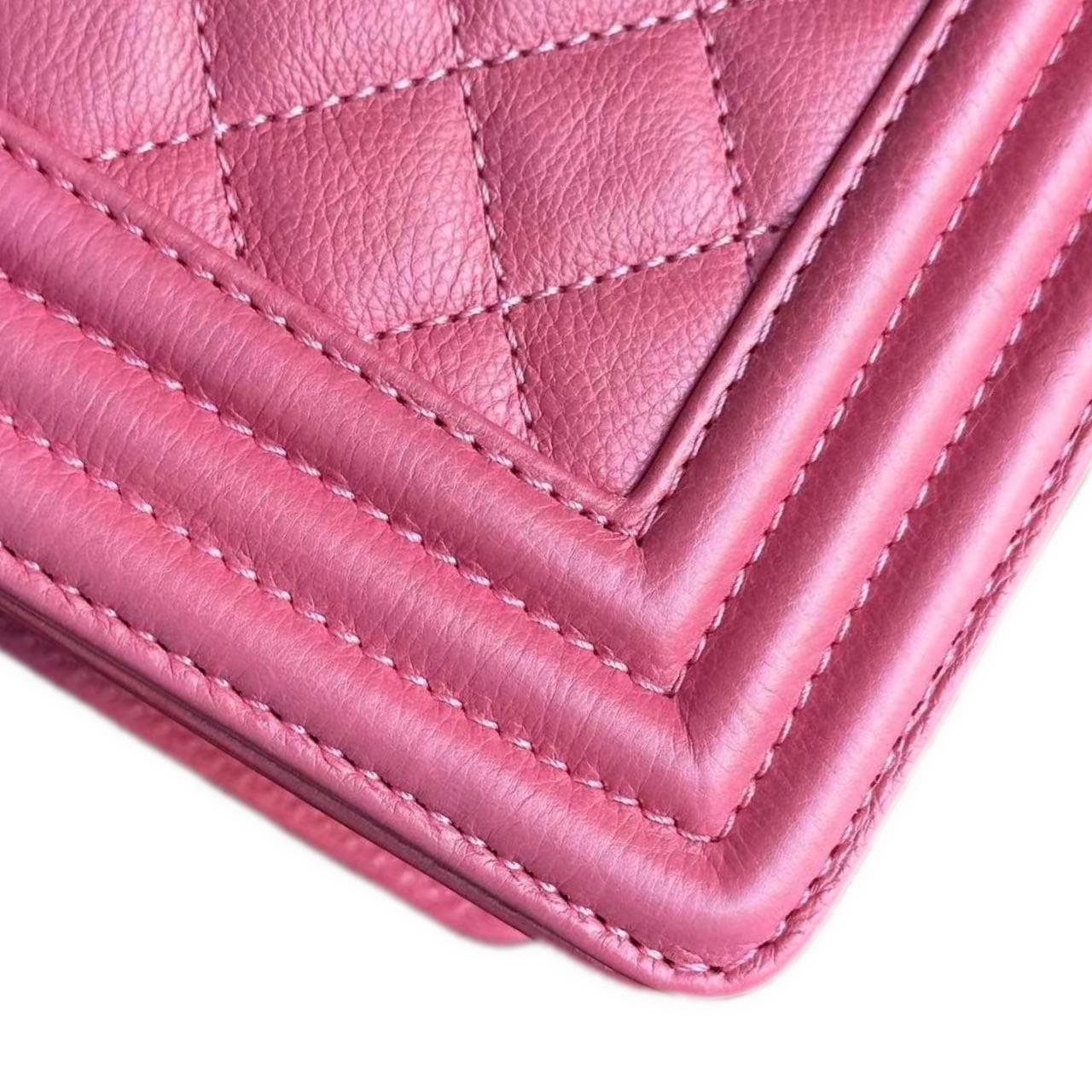 Pink Grained Leather Medium Boy Bag