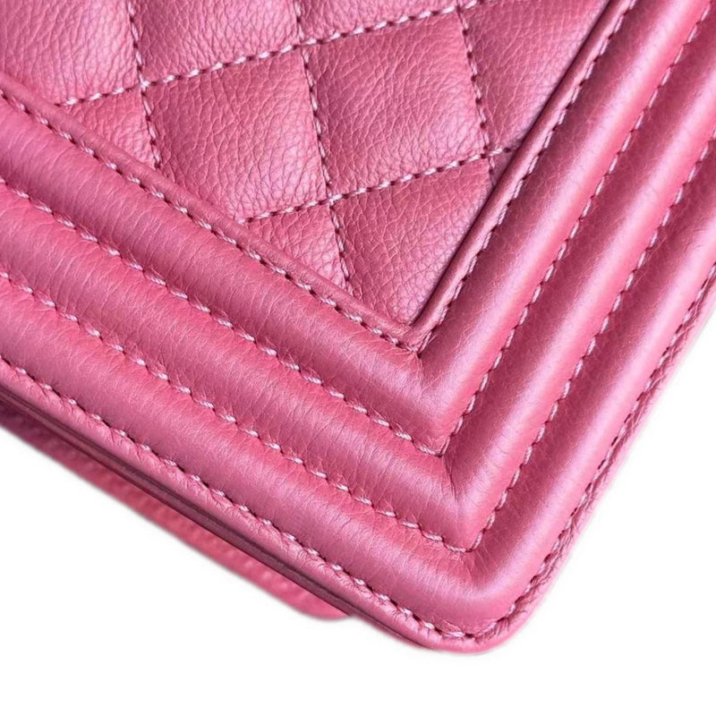 Pink Grained Leather Medium Boy Bag