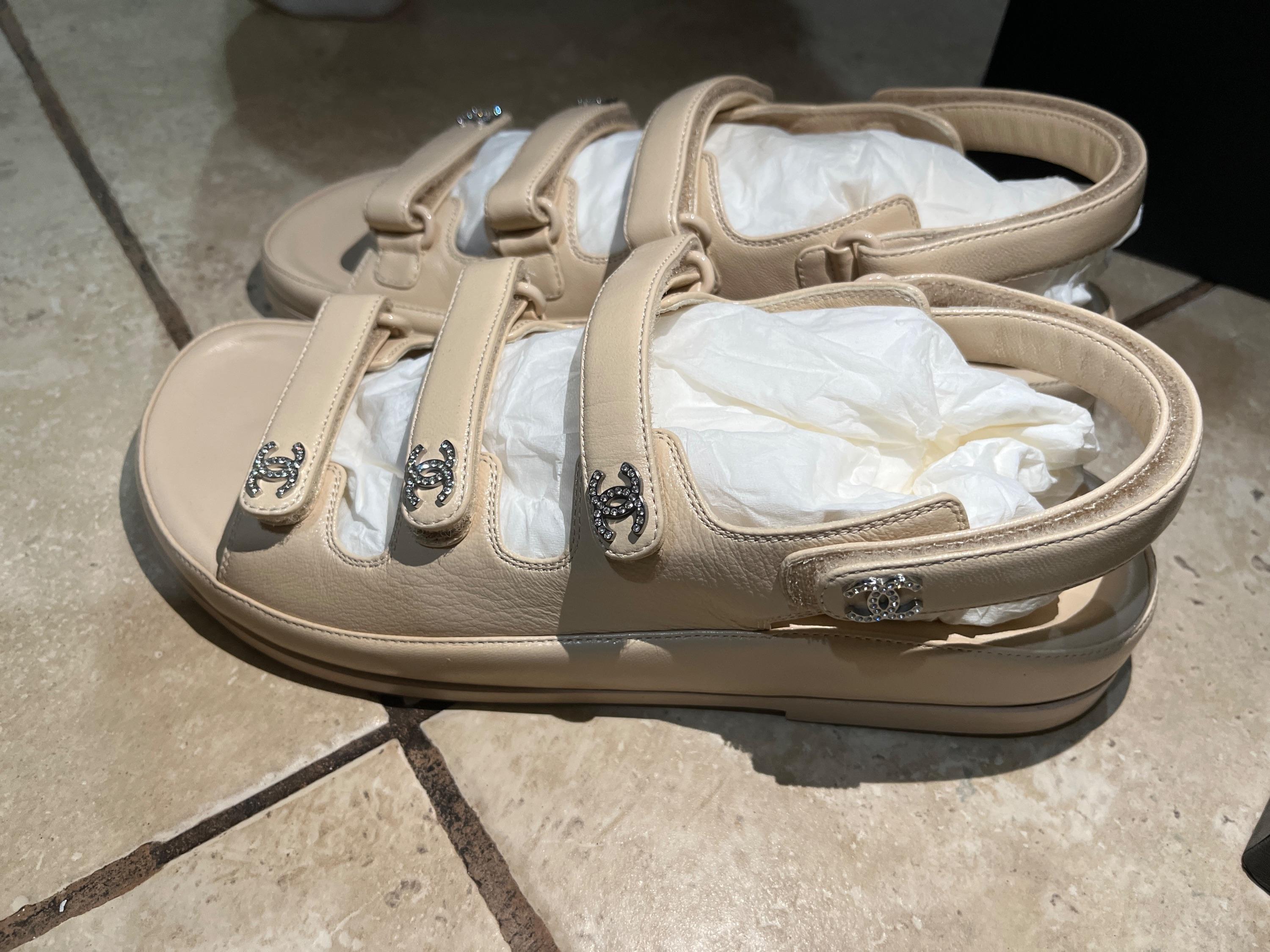 Chanel Cream Leather Dad Sandals