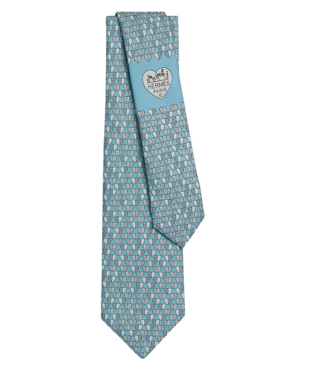 Hermes Light Blue Cheval En Coeur Silk Tie