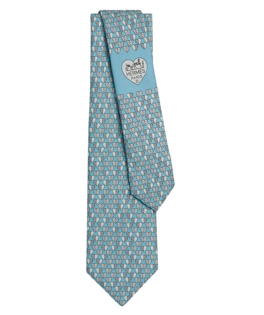 Hermes Light Blue  Cheval En Coeur Silk Tie