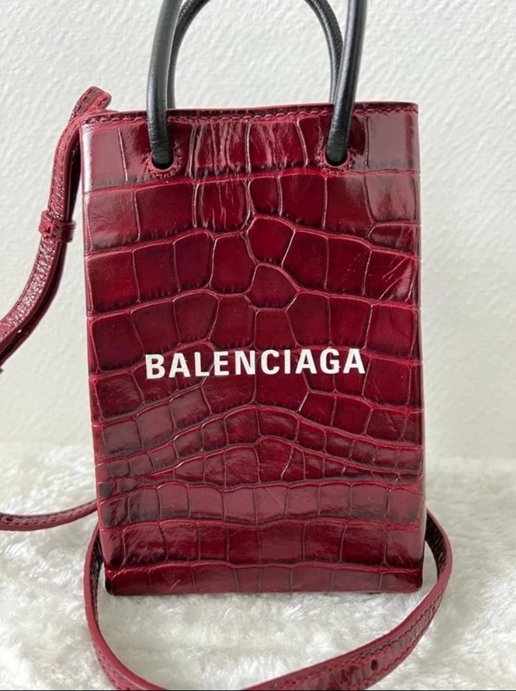 Balenciaga Red Croc Embossed Leather Phone Holder