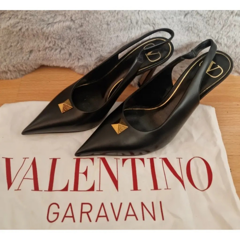 Valentino Garavani Black Canvas and Leather Heeled Shoes