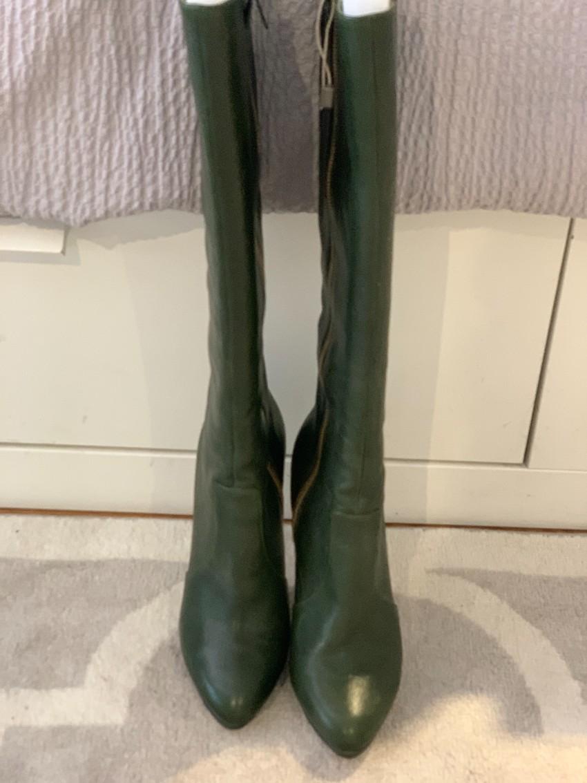 Casadei Bottle Green Leather Knee Boots