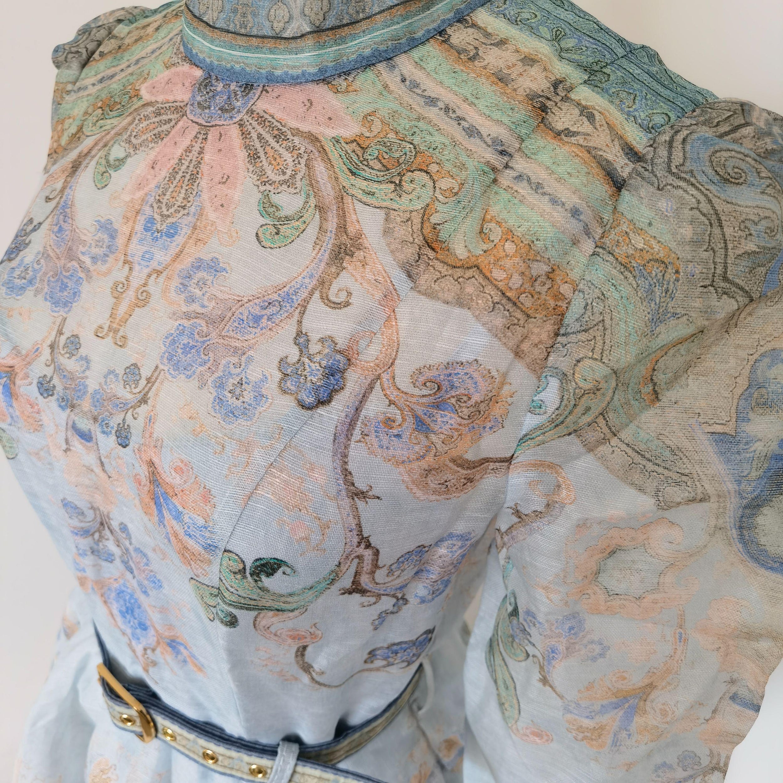 Paisley Linen And Organza Dress