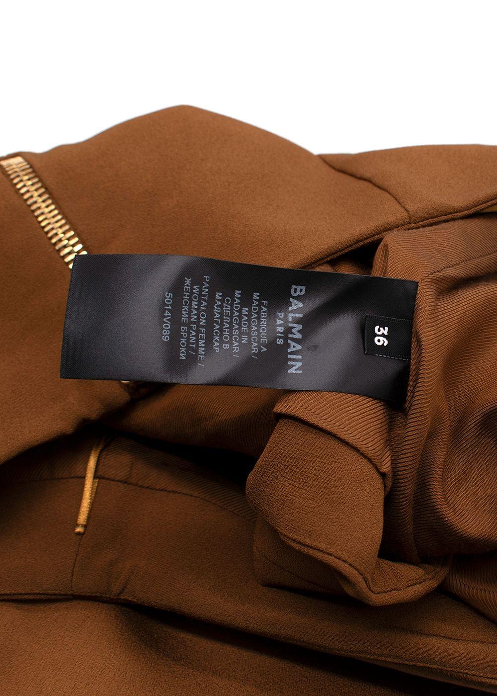 Balmain Tan Satin Skort with Gold Button Detail