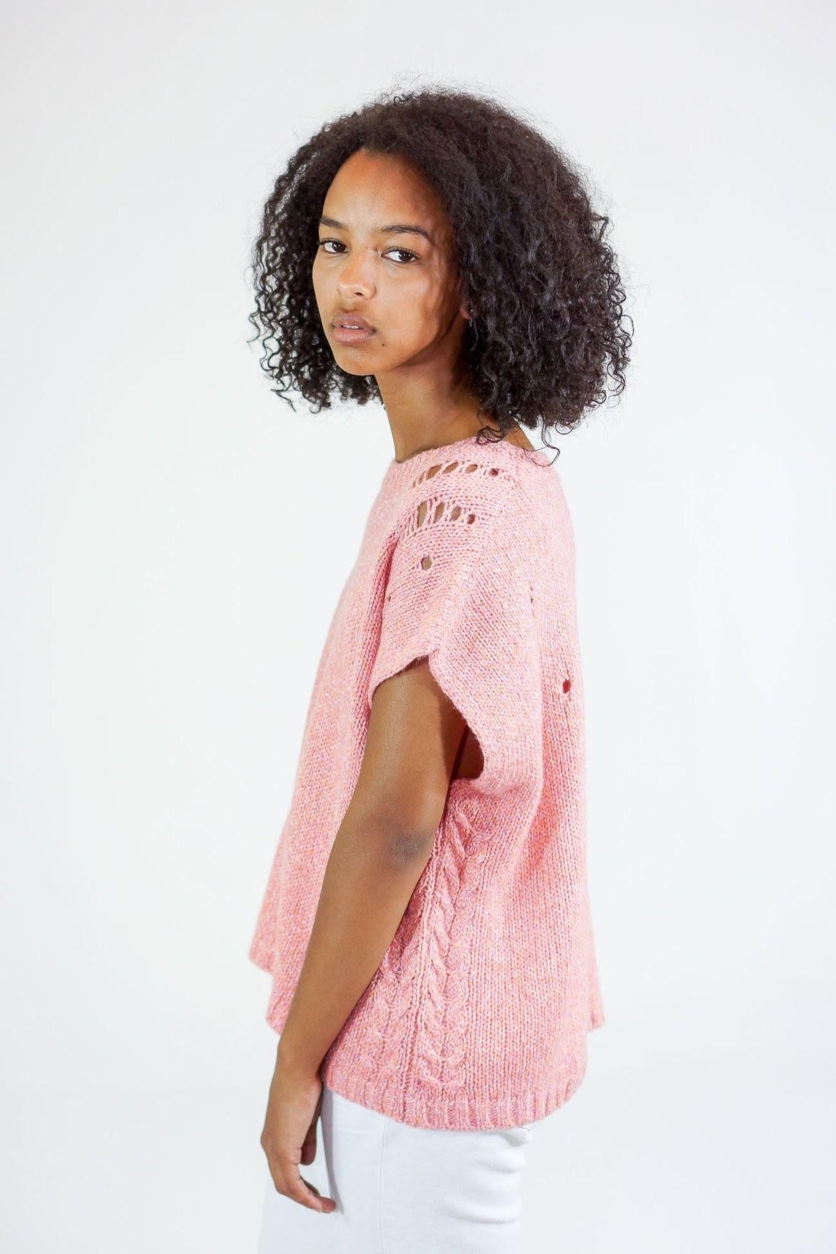 Pink Merino Wool Distressed Knit Vest