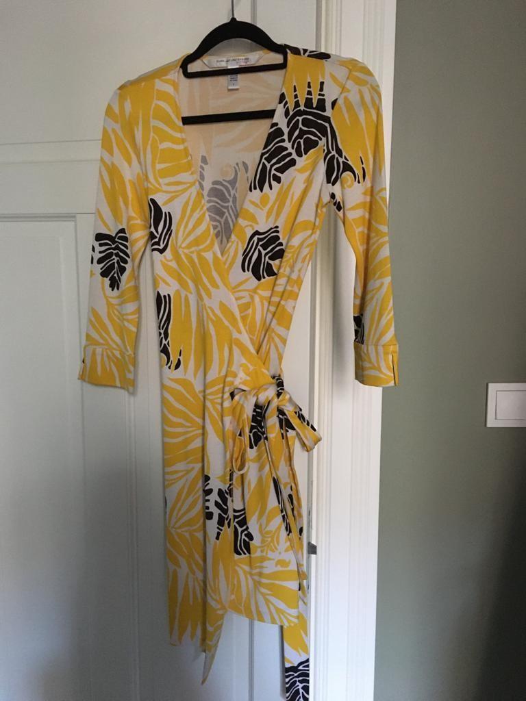 DVF Yellow Silk Floral Wrap Dress