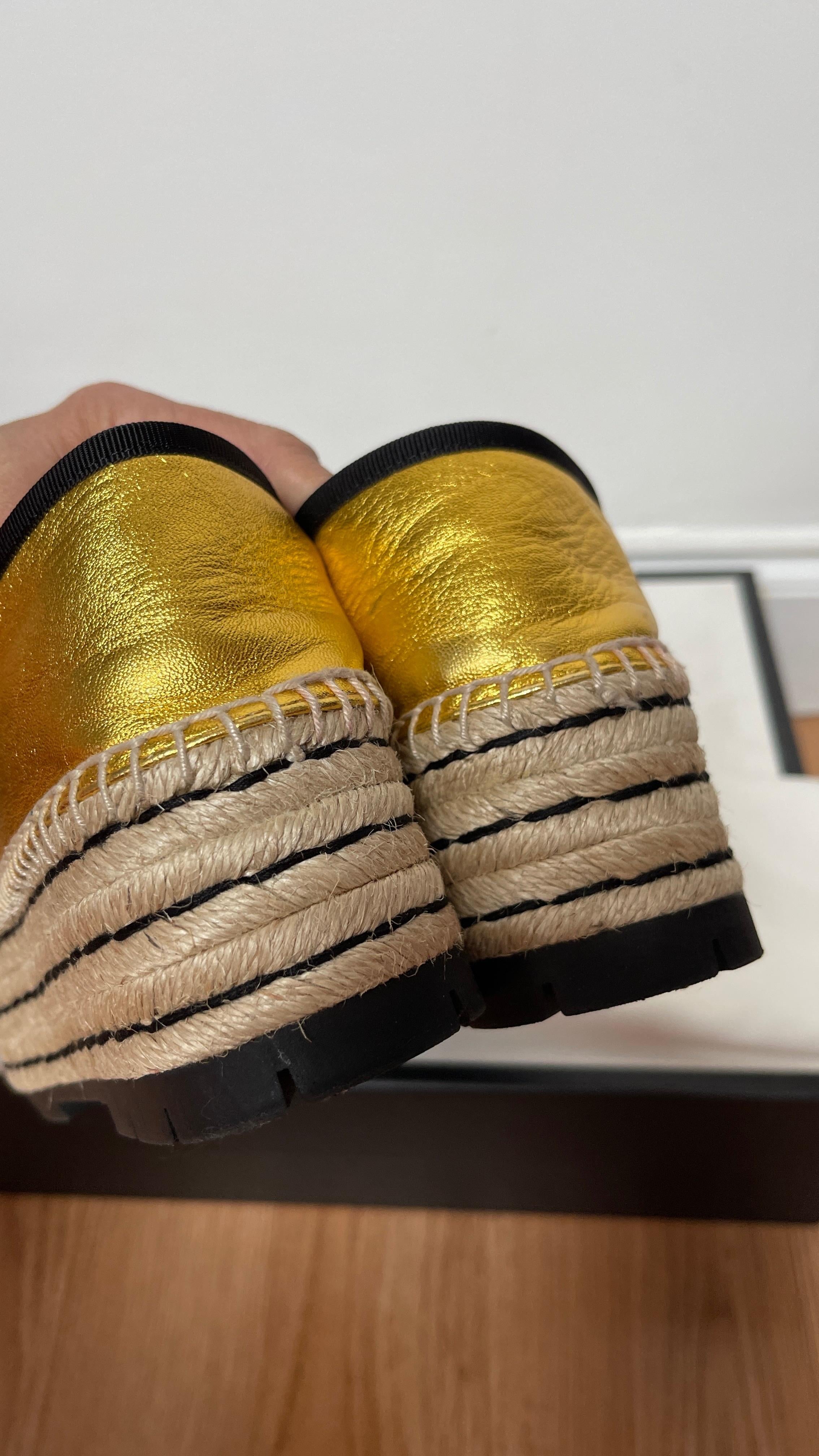 Web Bow Metallic Gold Platform Espadrilles