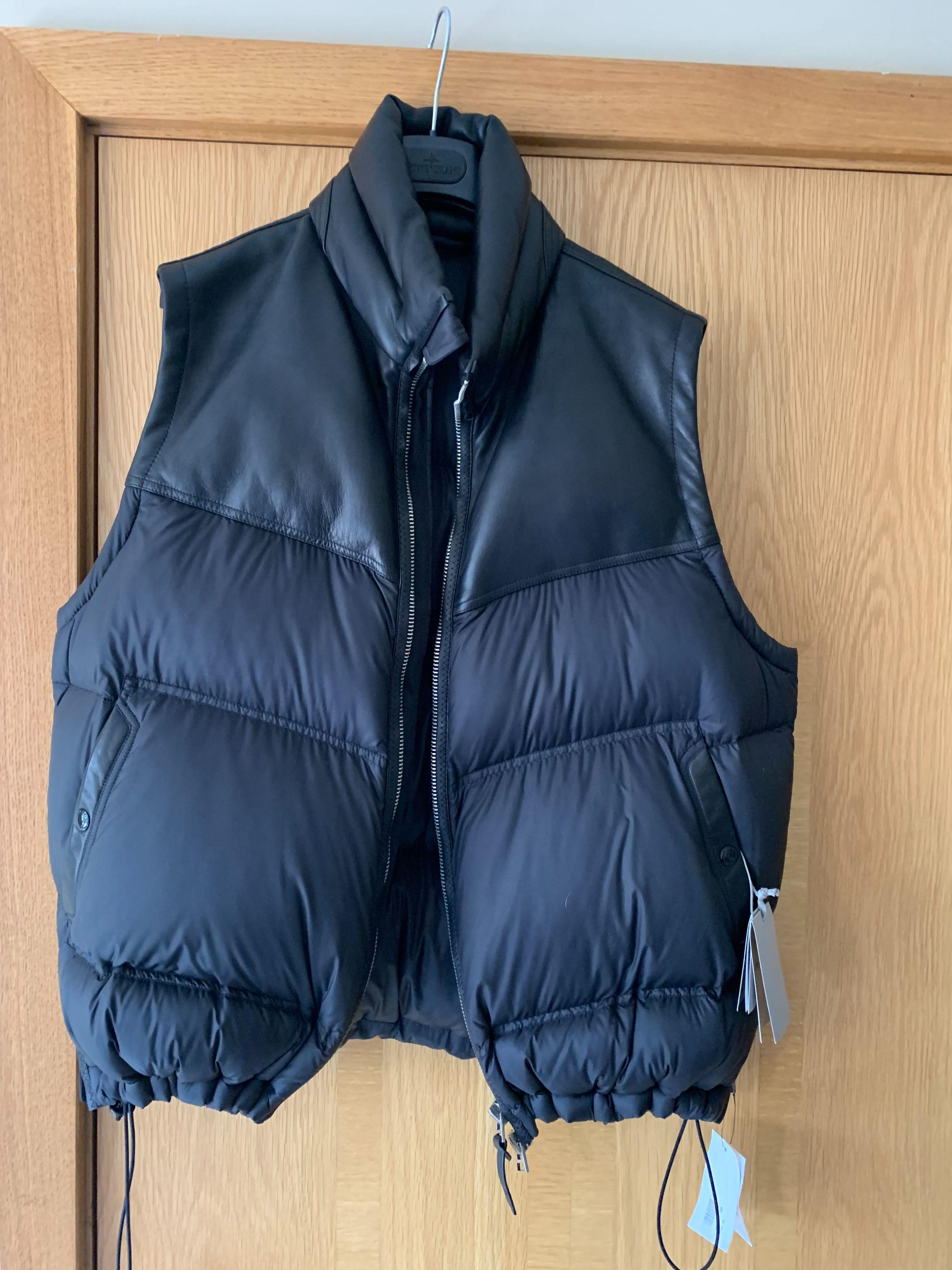 black nylon & leather down filled gilet