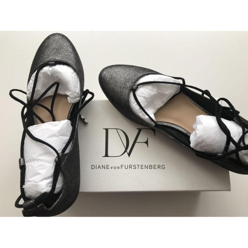 DVF Metallic Lace-Up Ballerinas