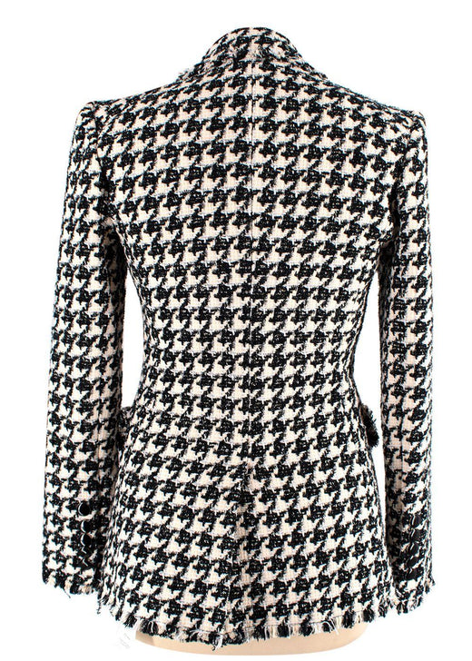 Veronica Beard Black and Ivory Houndstooth Tweed Blazer
