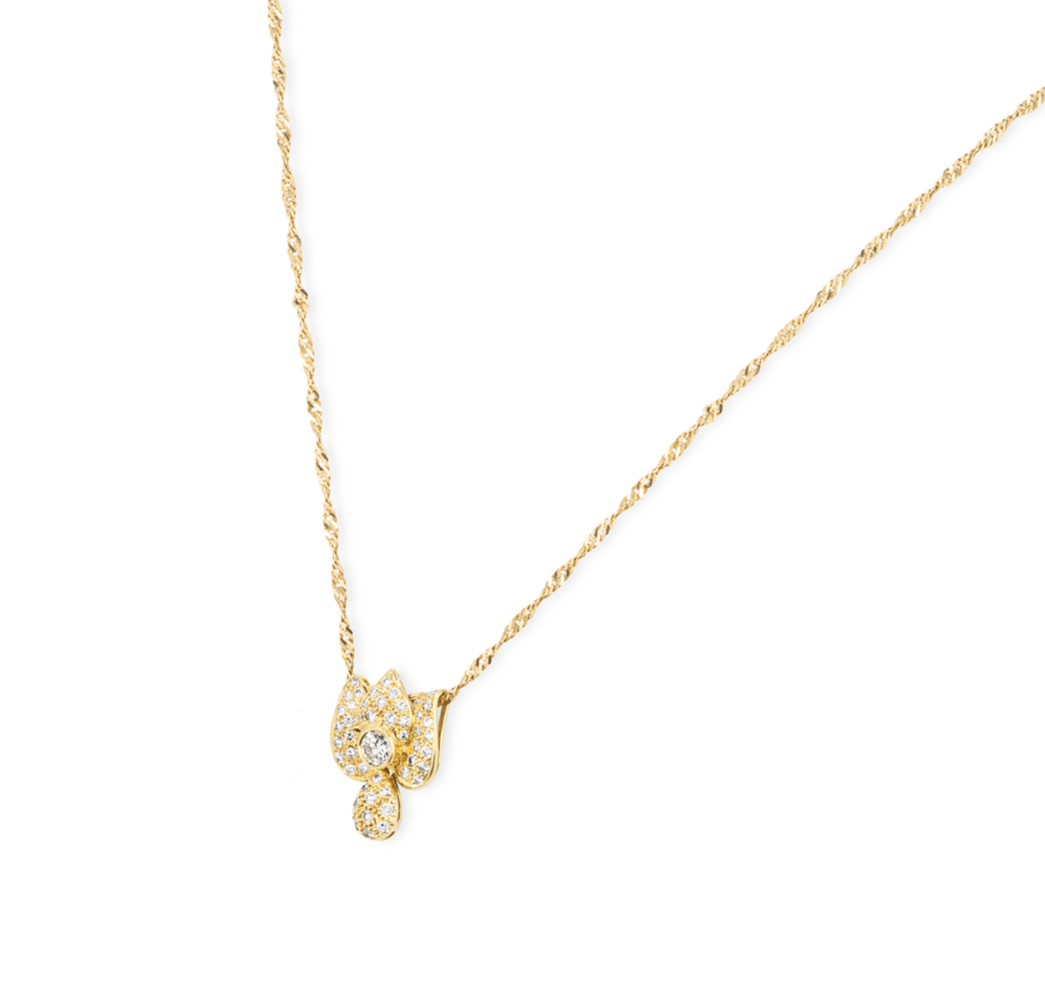 18ct yellow gold & white diamond floral pendant necklace