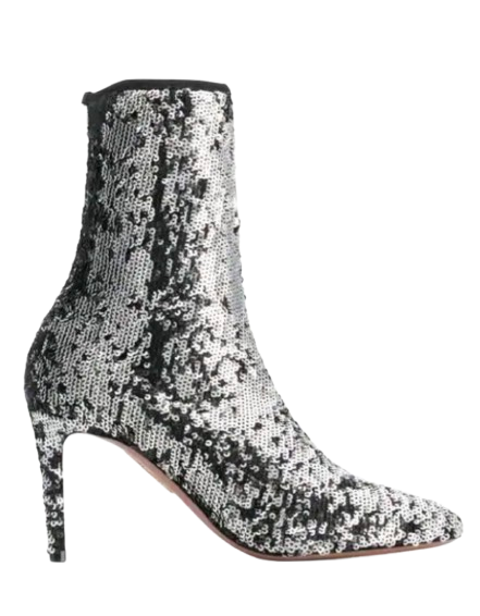 Aquazzura Black Sequin Heel Ankle Boots